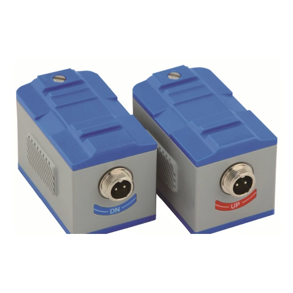 Clamp-on ultrasonic flow transducer pair, upstream and downstream, with magnetic mounting