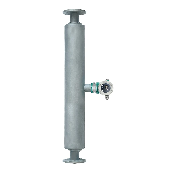 Coriolis density meter with vibrating tube and transmitter