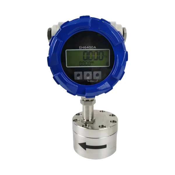 Gear flow meter, a small positive displacement meter with a round gear chamber and a digital display head