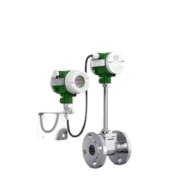Vortex split high temperature flow meter, flanged body with a remote wall-mounted converter
