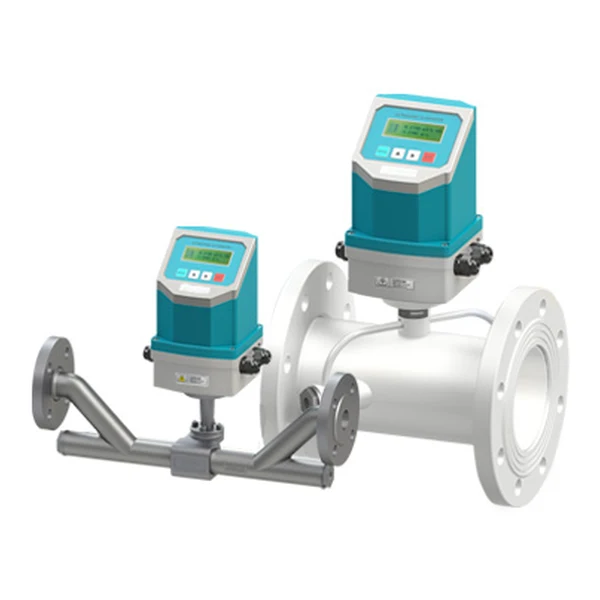 Inline ultrasonic flow meter, small-bore and large flanged pipe-section bodies with transit-time transducers