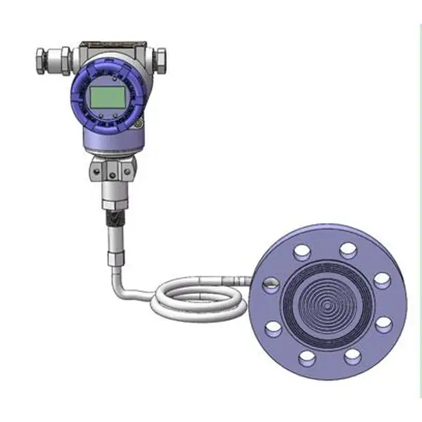 Remote diaphragm seal system render: transmitter head, armored capillary and flanged seal