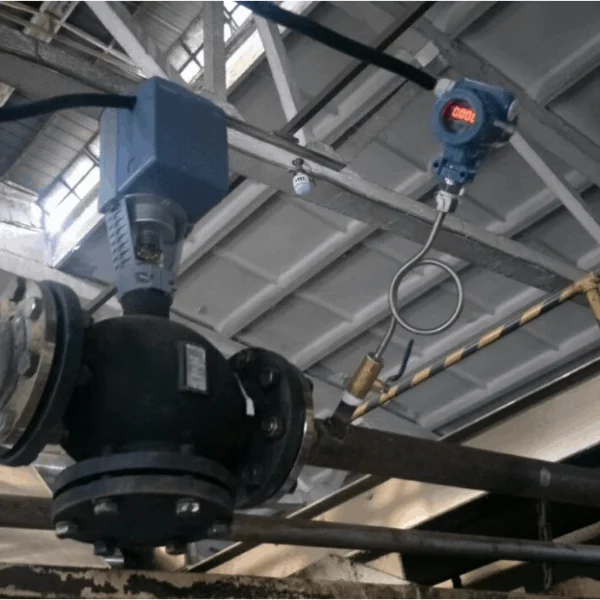 Steam pressure transmitter mounted on a pigtail siphon on a steam line