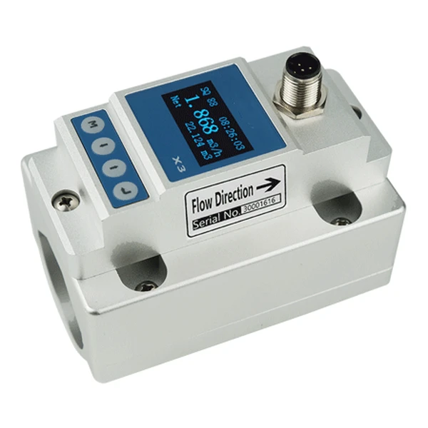 Strap-on ultrasonic flow meter, compact integrated X3 unit with OLED display and flow-direction label
